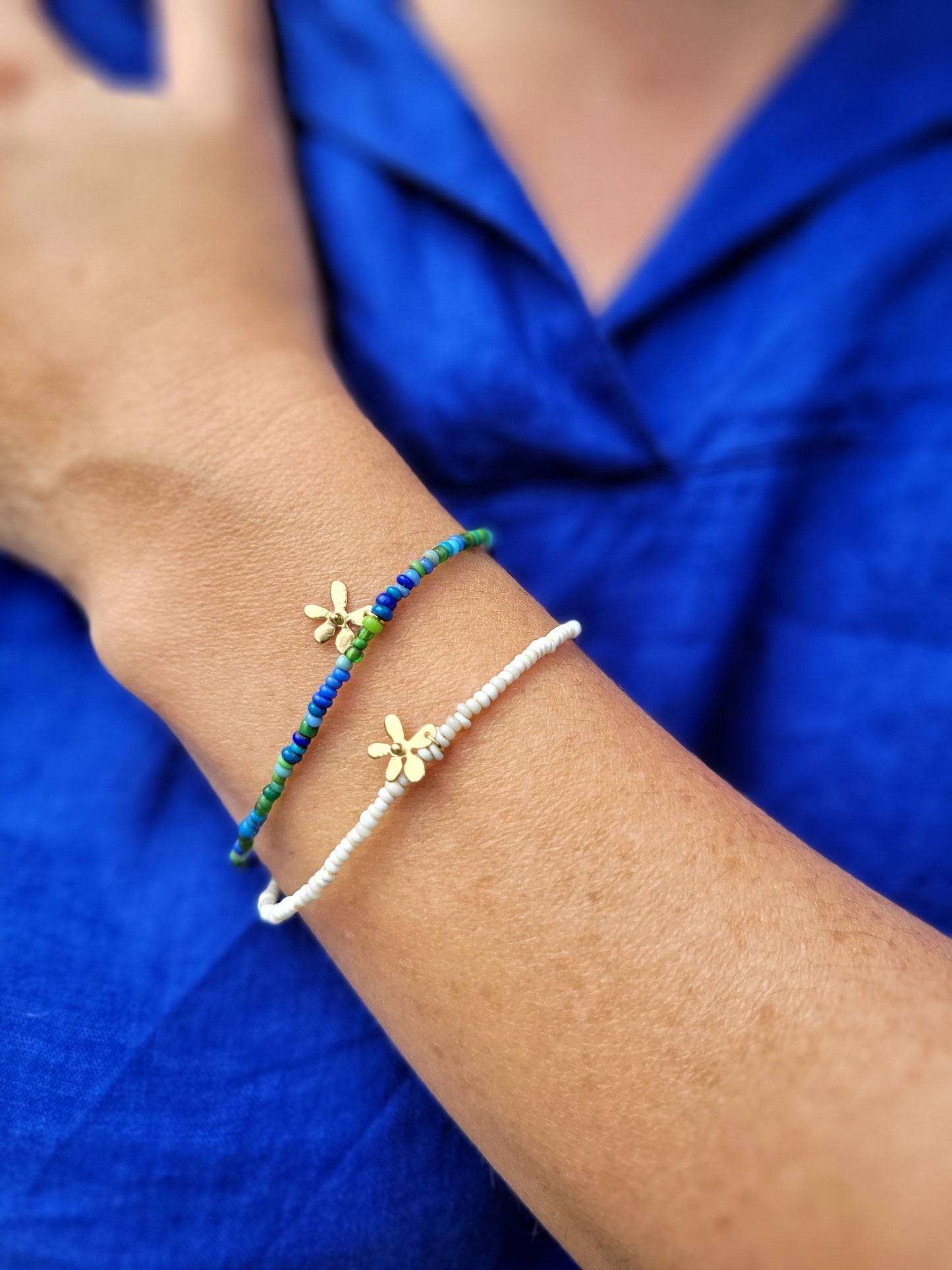 Flower Charm Bracelet - White