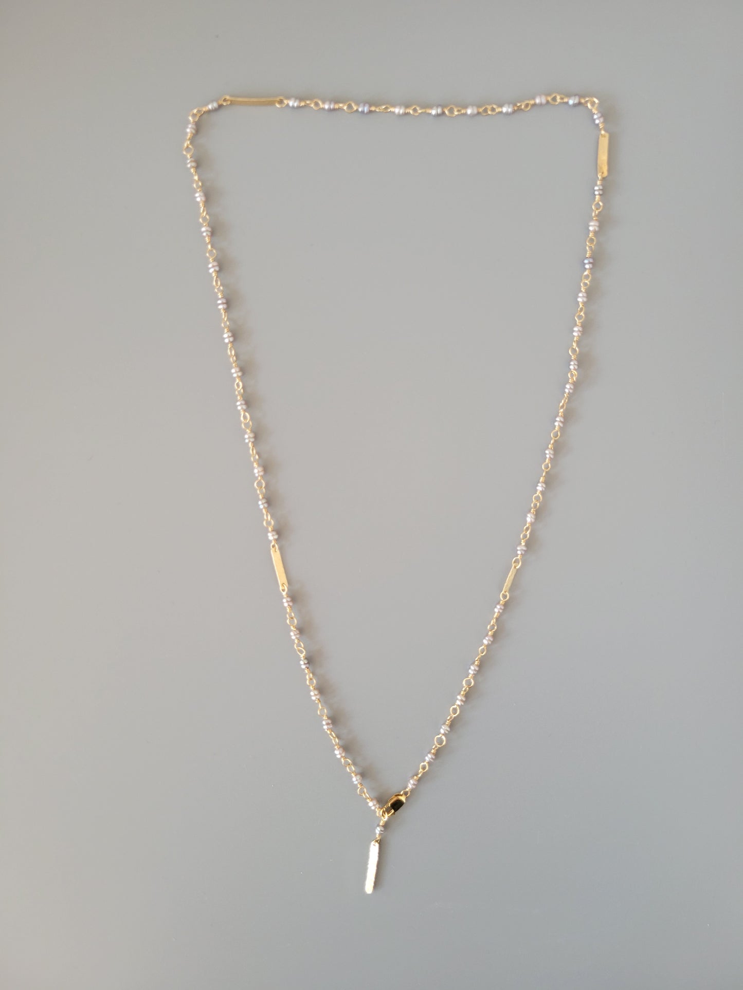 Baguette Necklace - Grey Pearl