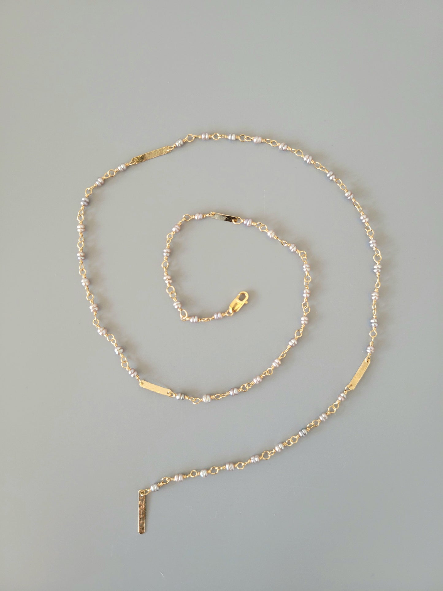 Baguette Necklace - Grey Pearl