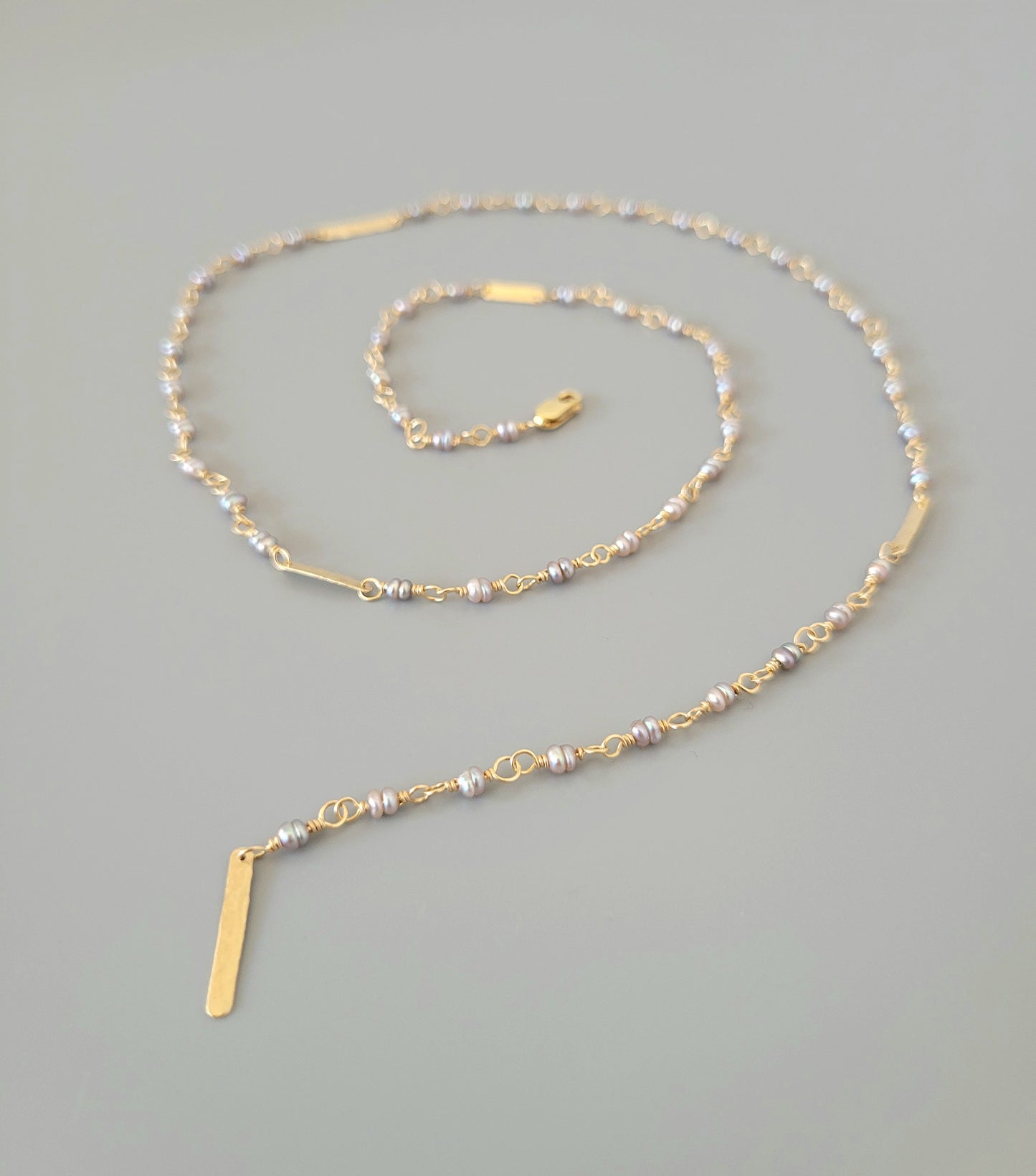 Baguette Necklace - Grey Pearl