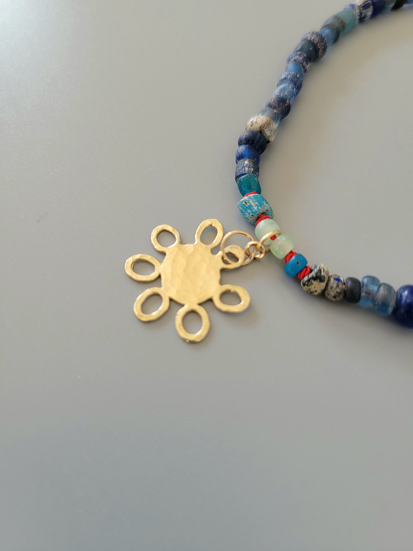 Traveller Necklace with Sun Medallion - Indigo