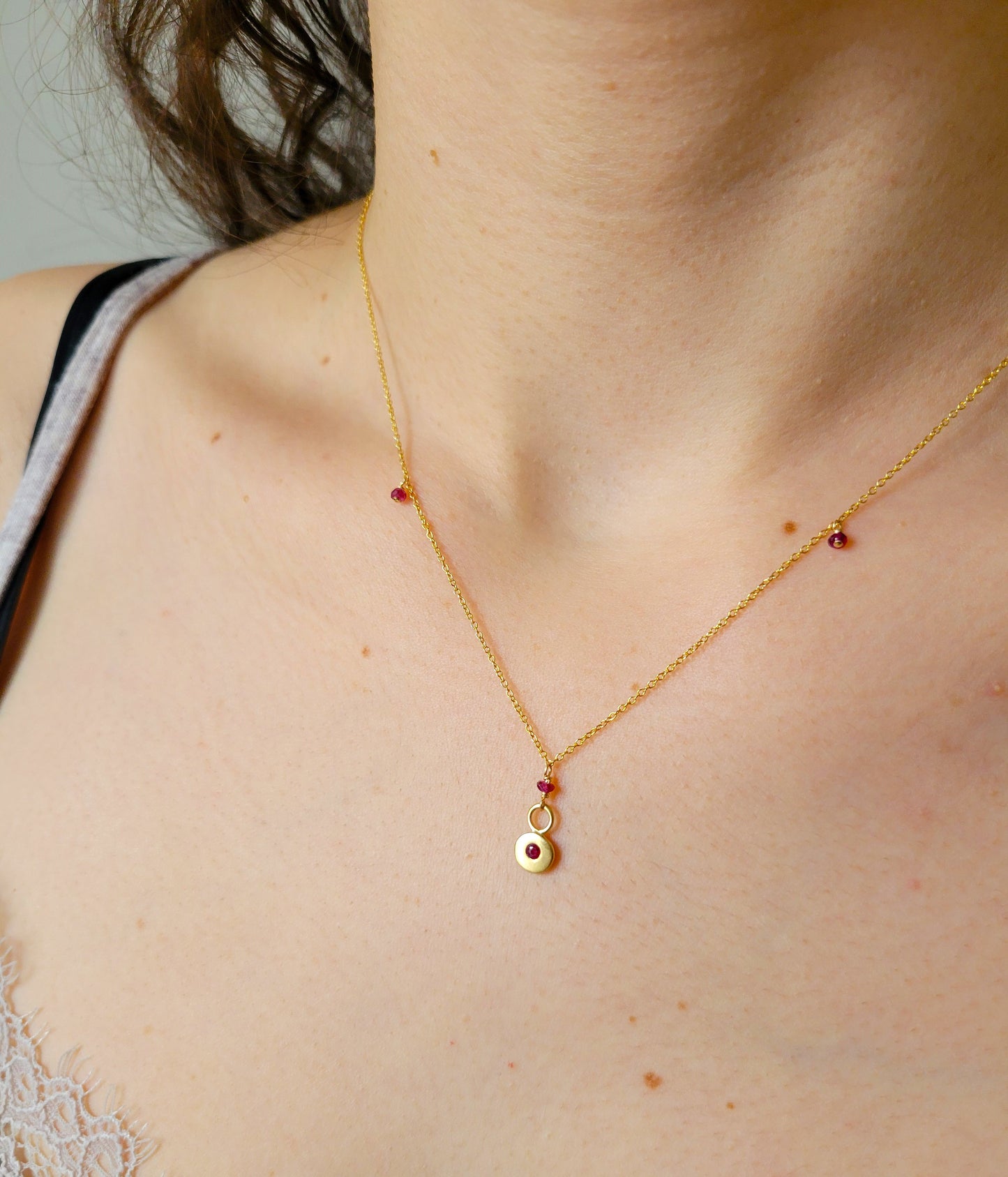 Disk Charm Necklace - Ruby