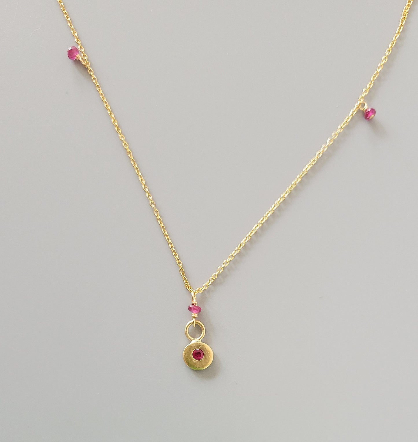Disk Charm Necklace - Ruby