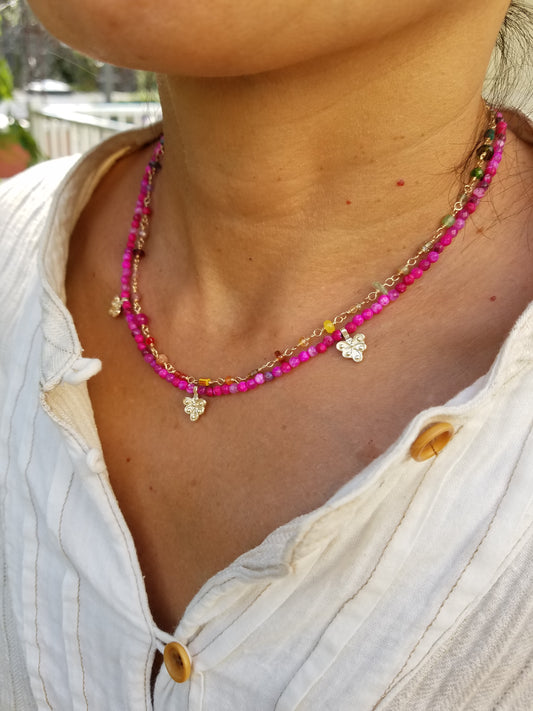 3 Charm Choker - Pink