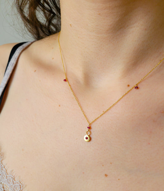 Disk Charm Necklace - Ruby